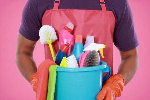 Cleaner preparing a UK domestic property for service terms illustration