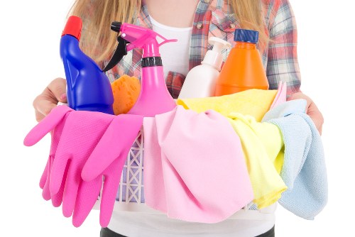 Supervisor checking safety standards during a cleaning task