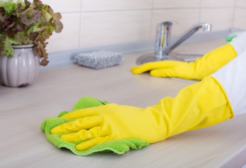 Professional cleaner maintaining a Hampstead bedroom
