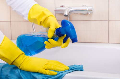 Professional cleaner working carefully in a well-organized workspace